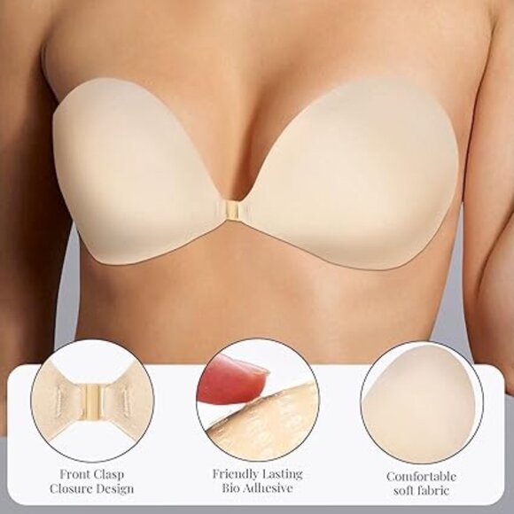 4 Pair APOWUS Sticky Bra Push Up for Women, Adhesive Invisible Bra, Backless Str - Picture 1 of 7